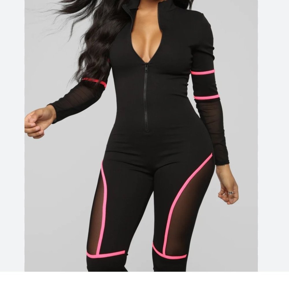 Black and pink active jumpsuit